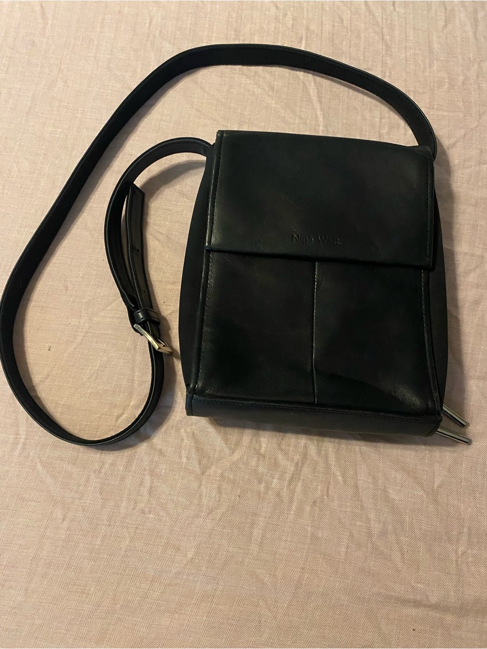 Nine West Black Leather Messenger Crossbody